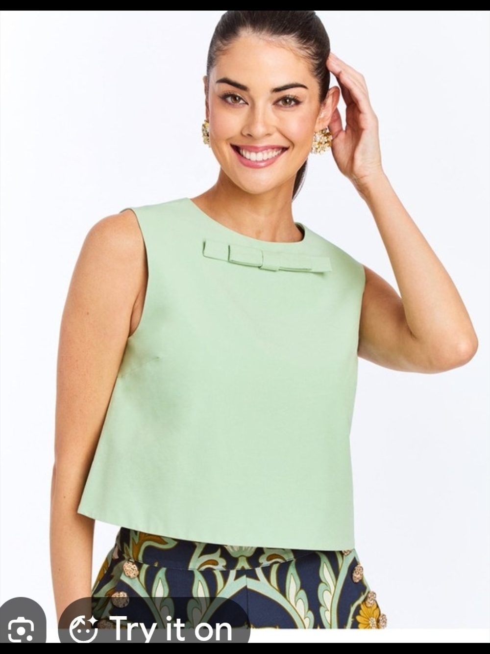 New Mestiza Sleeveless Mint Bow-Detail Crop Top